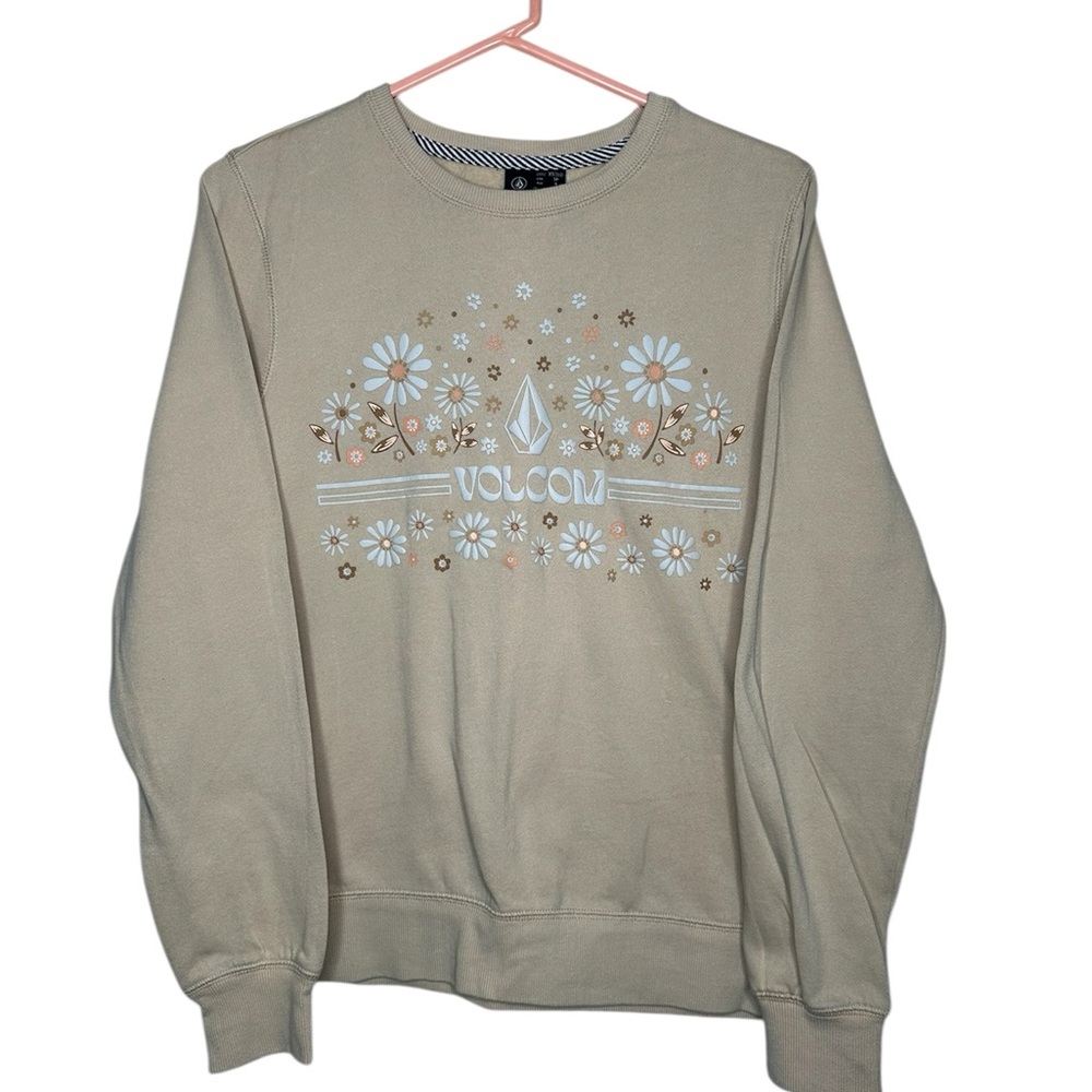 Volcom Tan Floral Crewneck Sweater